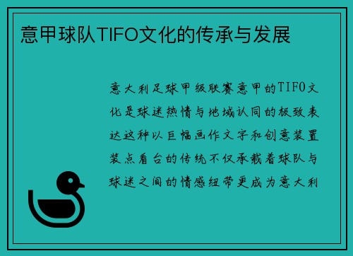 意甲球队TIFO文化的传承与发展