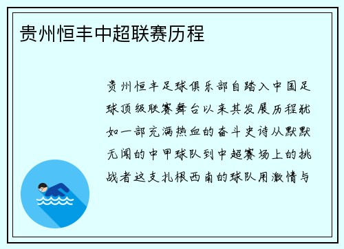 贵州恒丰中超联赛历程