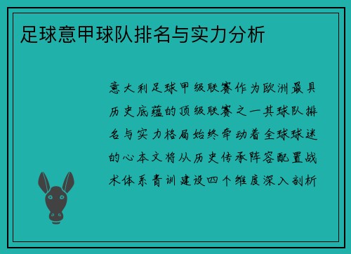 足球意甲球队排名与实力分析